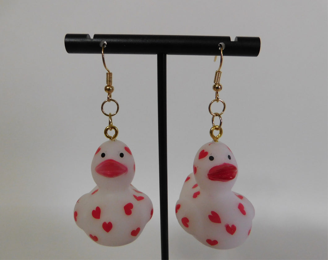 White Valentine Duck Earrings