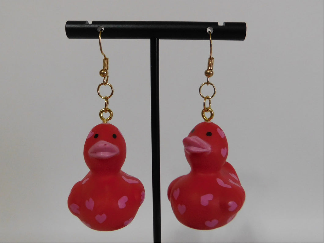 Red Valentine Duck Earrings