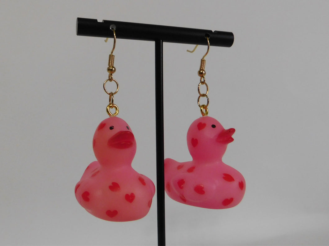 Pink Valentine Duck Earrings