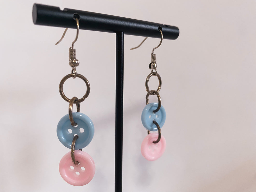 Blue/Pink Button Earrings